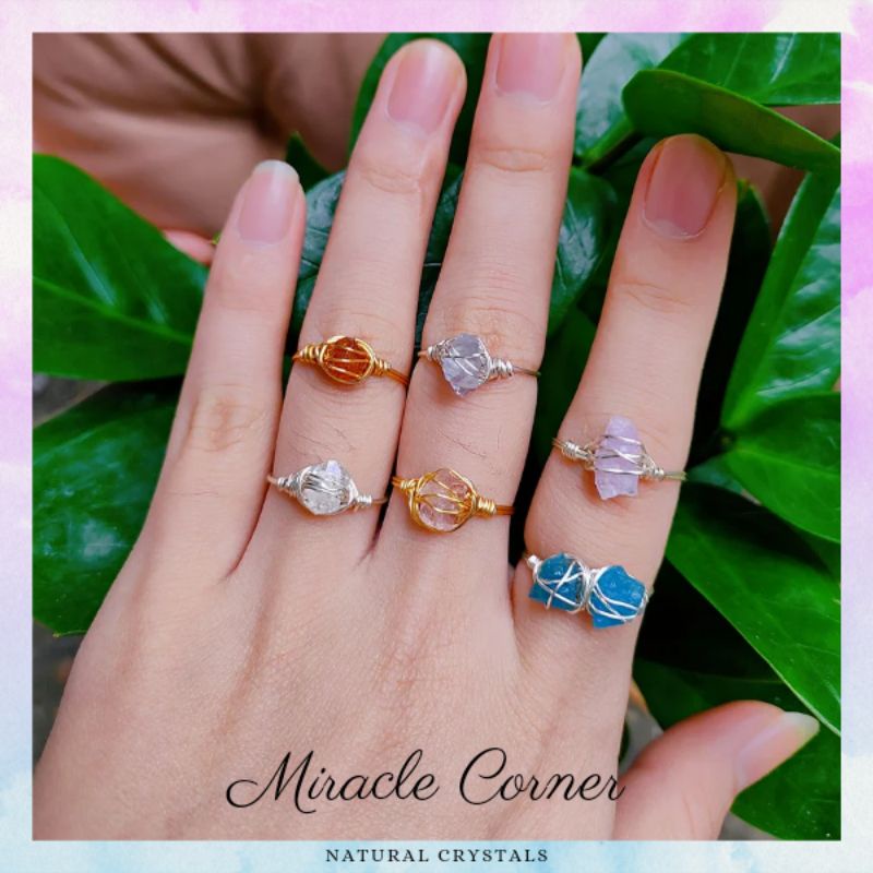 Nhẫn đá thô handmade apatite/blue fluorite/Garnet/rose quartz/kunzite/sunstone