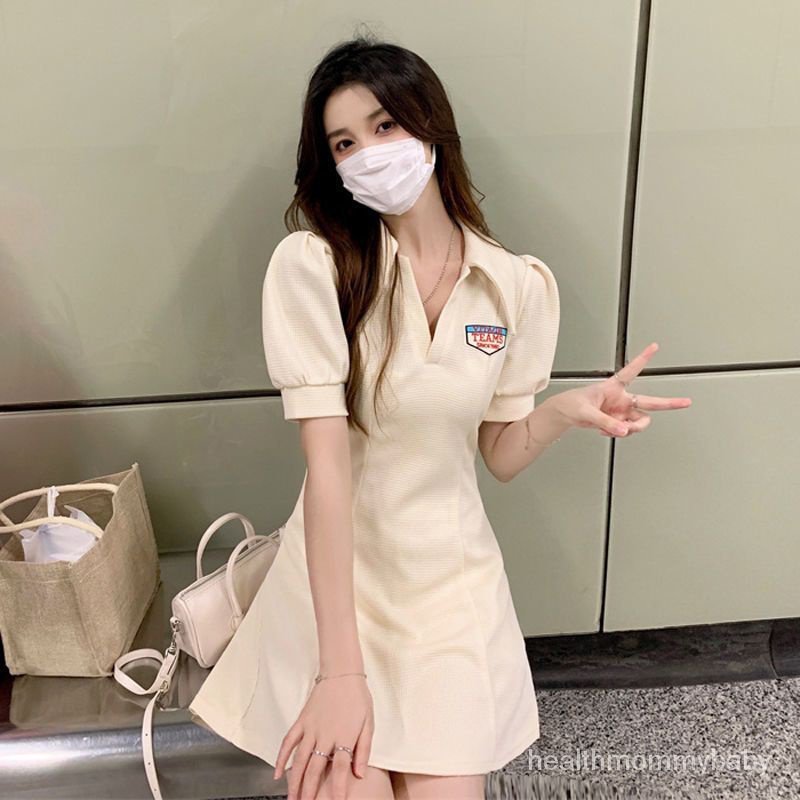 Váy Liền Cho Con Bú poloCổ Áo Đầm Mới Váy Ngắn Tay Chữ Cái MặC Ngoài Trang Phục Cho Con Bú