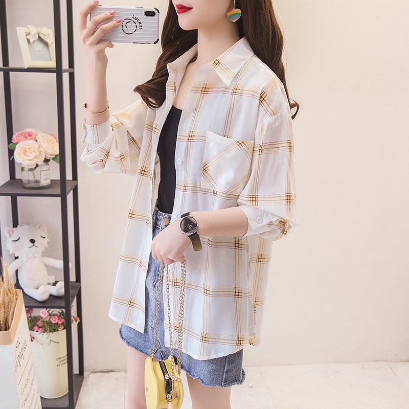 Áo Sơ Mi Khoác Ngoài Tay Dài Dáng Rộng Họa Tiết Kẻ Sọc Vải Voan Mỏng Thời Trang Xuân Hè Hàn Quốc 2023 Mới