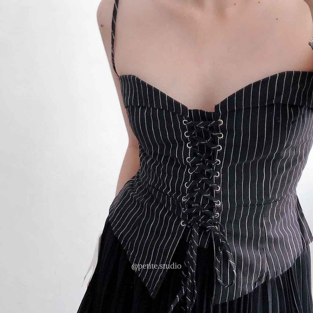 Áo hai dây đan dây thiết kế dạng corset tôn dáng basic phong cách hàn quốc
