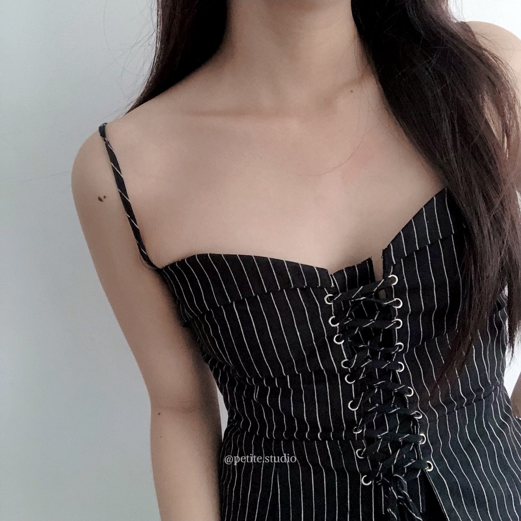 Áo hai dây đan dây thiết kế dạng corset tôn dáng basic phong cách hàn quốc