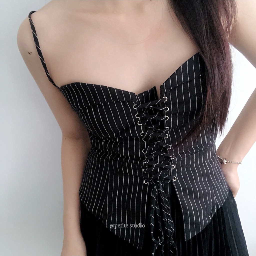 Áo hai dây đan dây thiết kế dạng corset tôn dáng basic phong cách hàn quốc