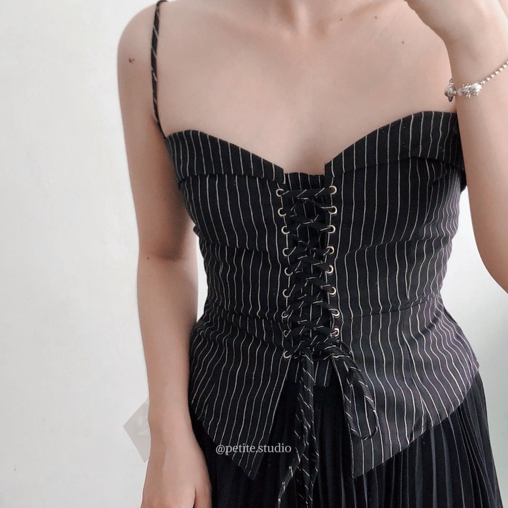 Áo hai dây đan dây thiết kế dạng corset tôn dáng basic phong cách hàn quốc