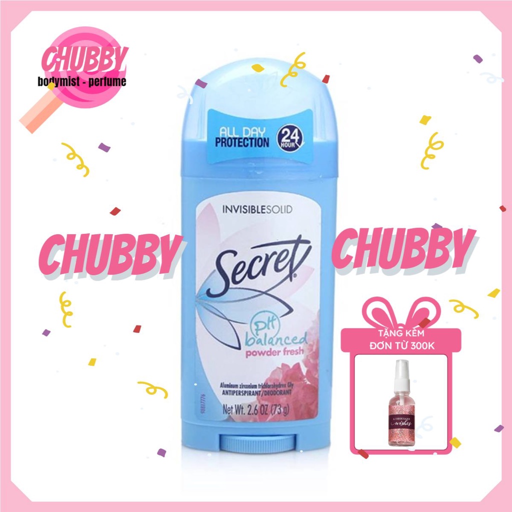 𝙘𝙝𝙪𝙗𝙗𝙮 - Lăn Nách Khử Mùi Secret USA Cho Nữ Invisible Solid ( Đủ Mùi )