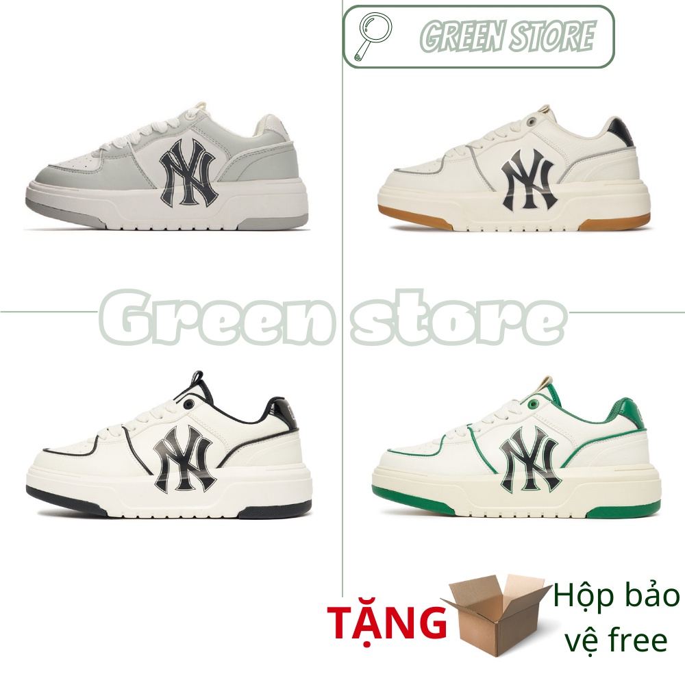 Giày MLB Chunky Liner White Black New York Yankees, Giày Thể Thao Nam Nữ MLB NY Đen Trắng Đế Tăng Chiều Cao 5cm
