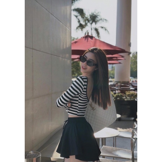 Set Áo Kẻ Mix Quần Đen Siêu Hot