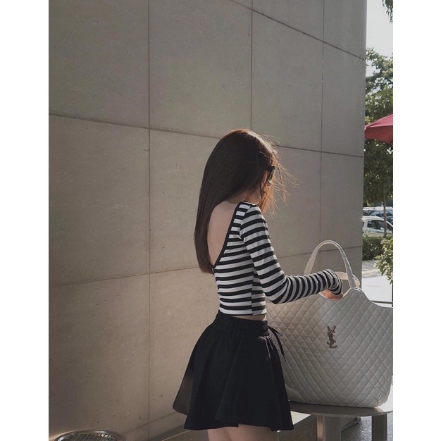 Set Áo Kẻ Mix Quần Đen Siêu Hot