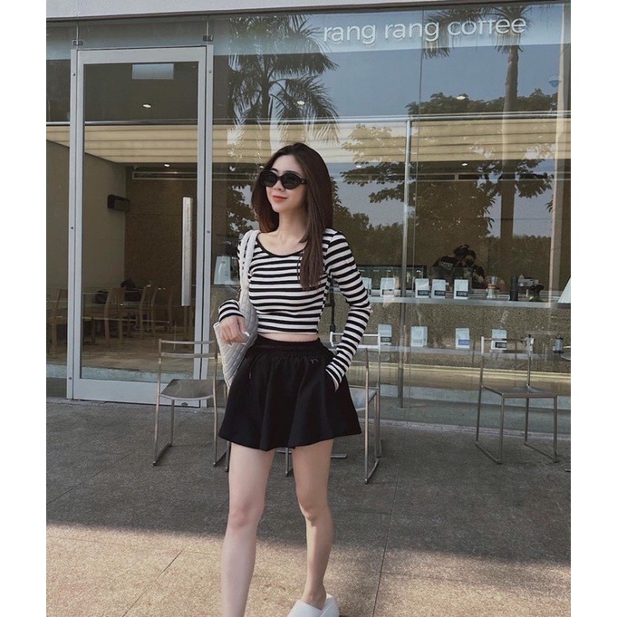 Set Áo Kẻ Mix Quần Đen Siêu Hot
