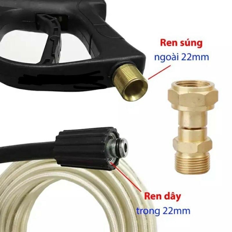 Bộ khớp nối chống xoắn dây rửa xe loại 1 Bằng đồng nguyên khối chân ren 22mm