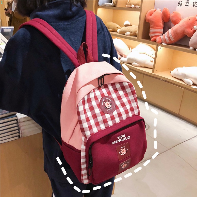 Ba Lô Đi Học Vải Canvas Mềm Mại Hình Chú Heo Kiểu Vintage Nhật Bản Dễ Thương Cho Nữ