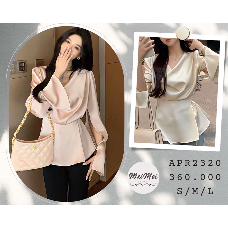 ✿мᴇι✿ Áo lụa cổ đổ tay xẻ đai cột eo nơ sau APR2320