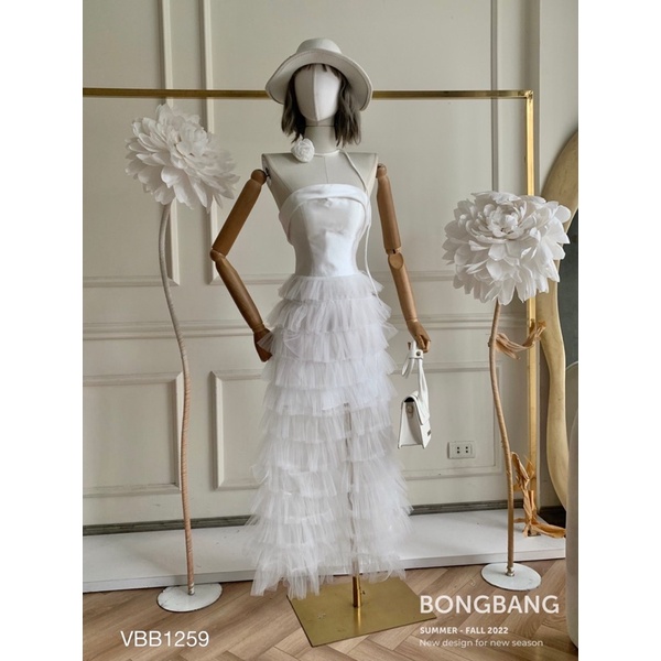 ĐẦM QUÂY ỐNG DÂY NƠ CỔ THIẾT KẾ BÈO TẦNG ĐI TIỆC SIÊU SANG
