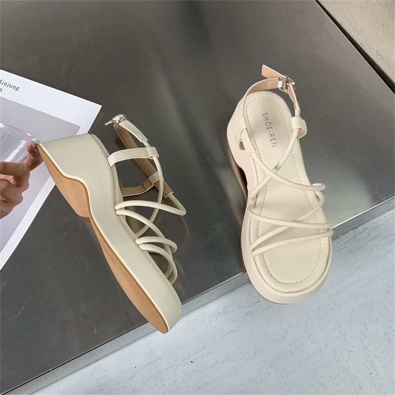 Giày sandals đế xuồng phối dây chéo