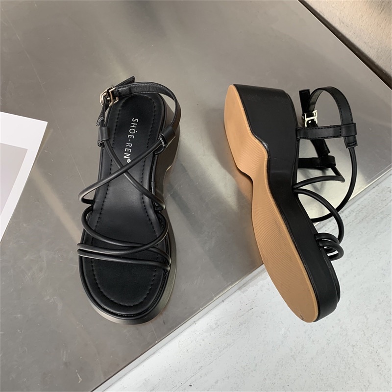 Giày sandals đế xuồng phối dây chéo