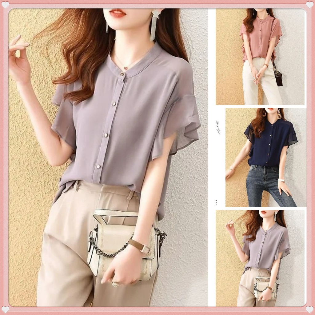 Áo Sơ Mi Chiffon Mỏng Màu Trơn Dáng Rộng Thời Trang Mùa Hè Cho Nữ