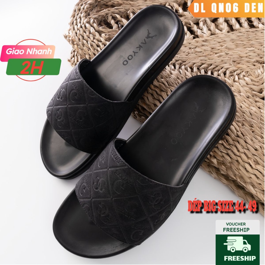Dép Da Nam Bigsize 44 - 49 Quai Ngang .{DLDEN06}.Đế Cao Su Đẹp Mang Êm Chân Cho Bàn Chân Cỡ Bự