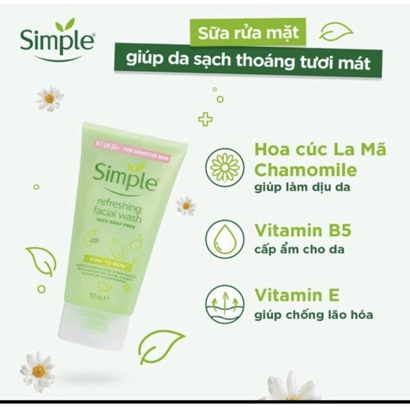 Sữa rửa mặt SIMPLE king to skin dành cho mọi loại da,Da dầu,mụn