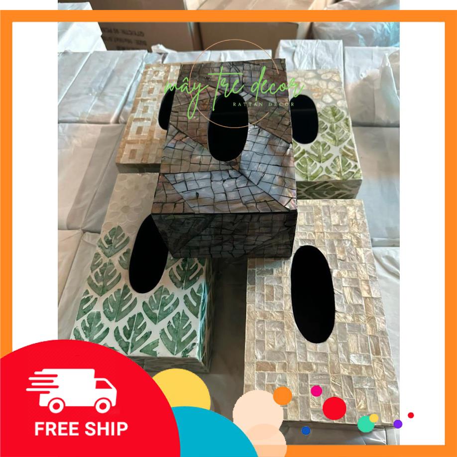 Hộp Đựng Giấy Ăn Khảm Trai Thủ Công 23x11x8cm, Decor bàn ăn nhà hàng, Resort Trang Trí Siêu Đẹp Giá Tại Xưởng
