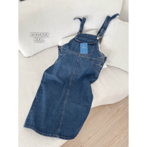 Váy Yếm Jeans Túi To Dáng Dài Xẻ Tà Sau ,Váy Bò Suông Phối Dây Yếm Ôm Body Vải Jeans Không Có Dãn - Y3026