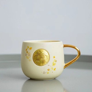 Cốc uống cà phê starbucks bằng sứ mạ vàng sáng tạo