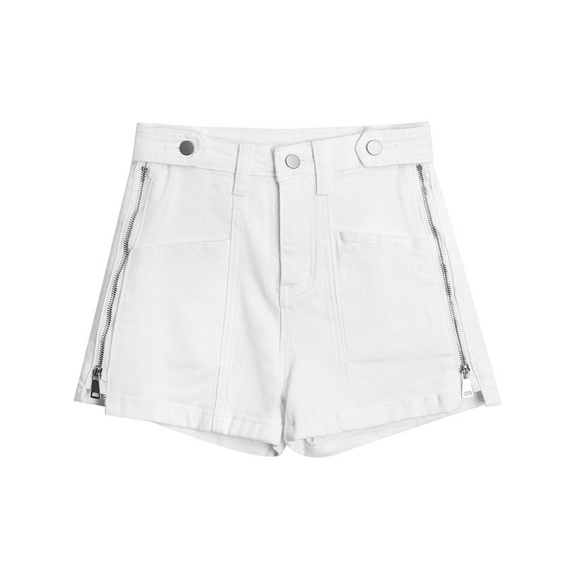 Jiashucheng Quần Short Denim Lưng Cao Dáng Chữ a Ống Rộng Phối Khóa Kéo Phong Cách Hàn Quốc Thời Trang Mùa Hè Cho Nữ