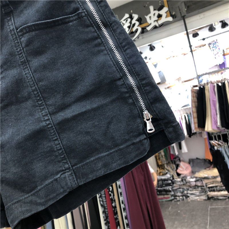 Jiashucheng Quần Short Denim Lưng Cao Dáng Chữ a Ống Rộng Phối Khóa Kéo Phong Cách Hàn Quốc Thời Trang Mùa Hè Cho Nữ