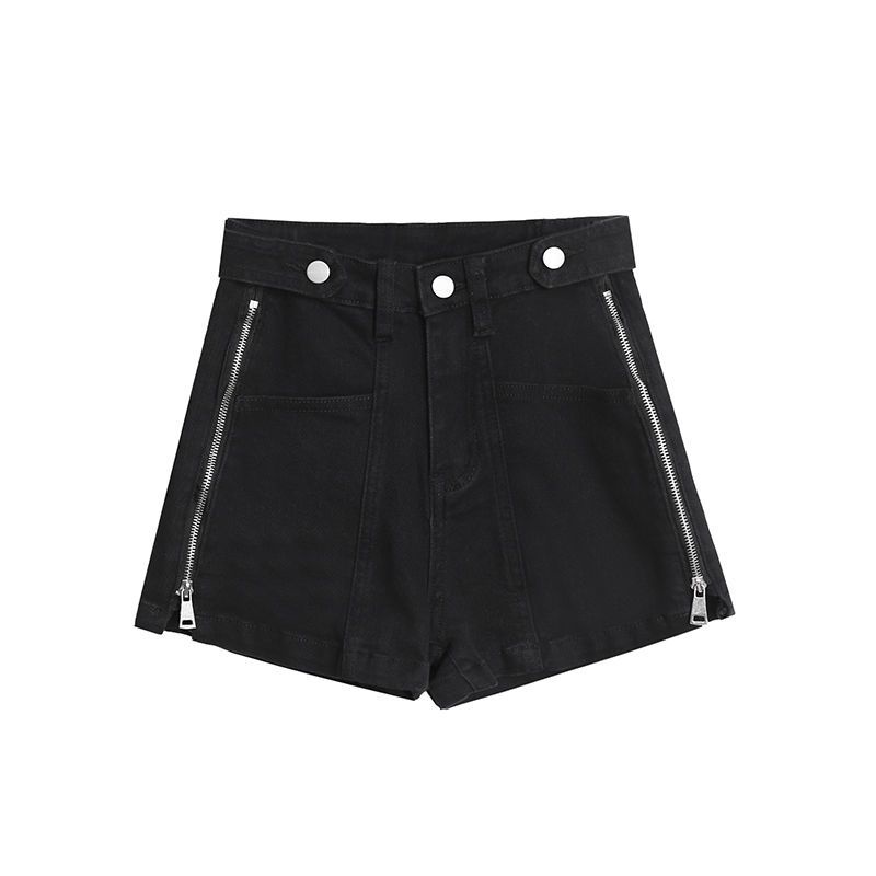 Jiashucheng Quần Short Denim Lưng Cao Dáng Chữ a Ống Rộng Phối Khóa Kéo Phong Cách Hàn Quốc Thời Trang Mùa Hè Cho Nữ
