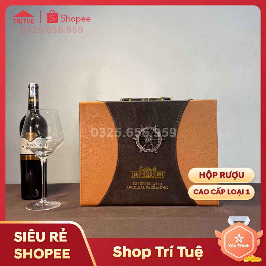 Hộp da đôi đựng chai rượu cao cấp sẵn ở Hà Nội (Hàng Mới Về)