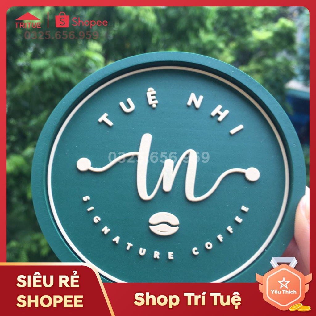 Mẫu lót ly cao su màu xanh in logo đẹp nhất, lót cốc cho quán cafe