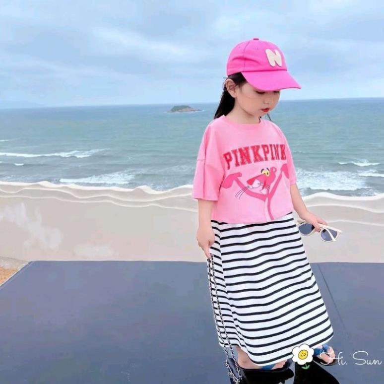 set áo Hồng pink pink kèm váy kẻ xát nách cho bé XINH XỈU