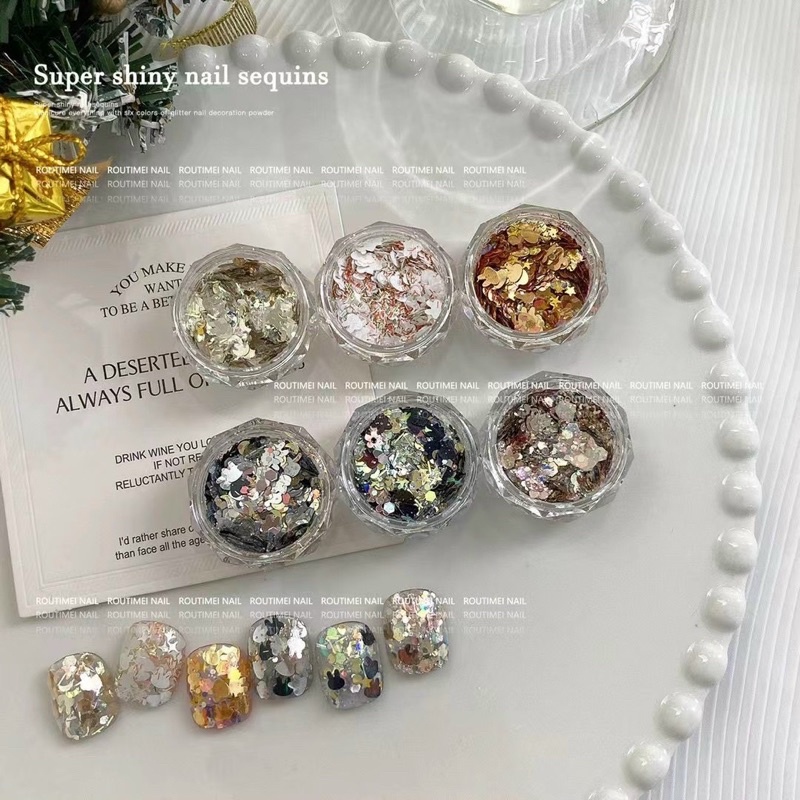 Set 6 nhũ thỏ Rose Gold Cao cấp ẩn móng