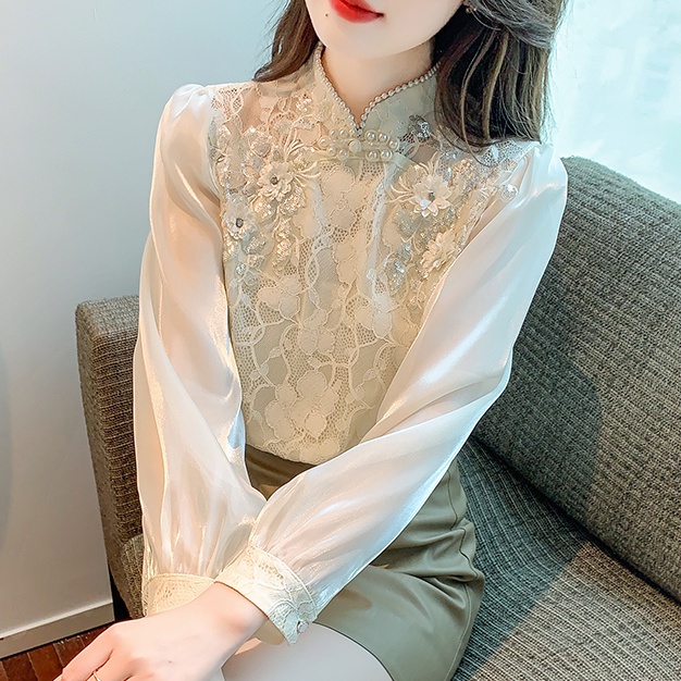 Sườn Xám Chất chiffon Phối Ren Phong Cách Trung Hoa Thời Trang Mùa Xuân 2023