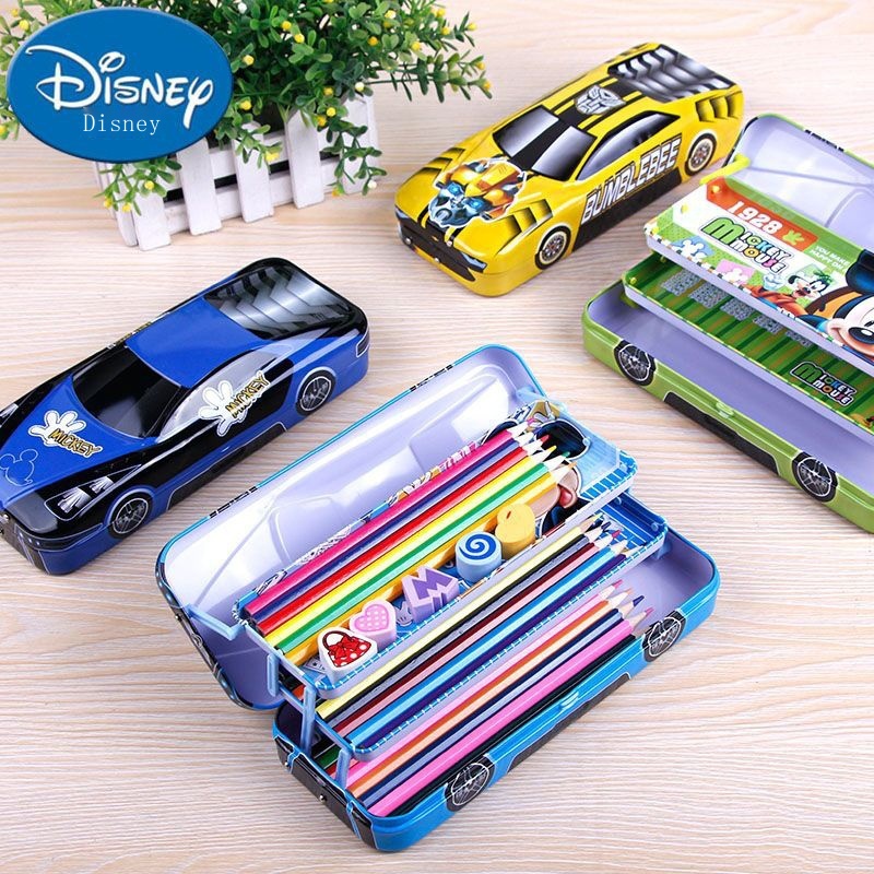 Hộp Bút Bằng Sắt Ba Lớp Đa Năng Hình Xe Hơi Disney Cho Học Sinh Tiểu Học Nam Nữ