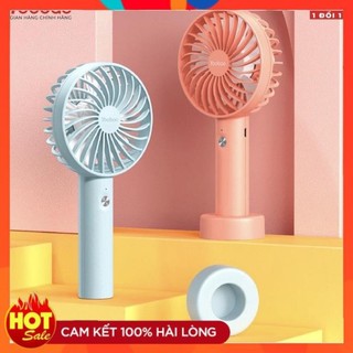 Quạt mini tích điện cầm tay 3 tốc độ kèm pin cáp sạc đế quạt