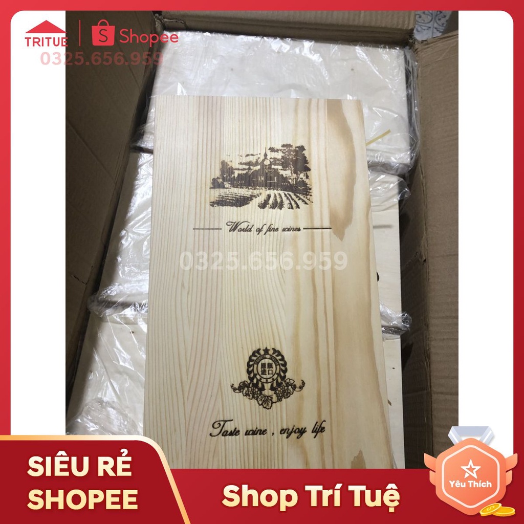Hộp đựng quà tết bằng gỗ- hộp đôi đựng 2 chai rượu vang cao cấp