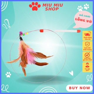 Đồ chơi cần câu cho mèo gắn lông vũ nhiều màu sắc, Đồ chơi cho pet cao cấp