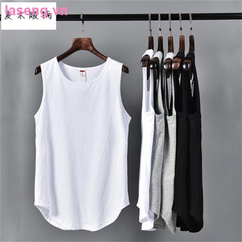 Áo Thun Ba Lỗ Dáng Rộng Viền Cong Màu Trơn Phong Cách Retro Đường Phố Mùa Hè Dành Cho Nam