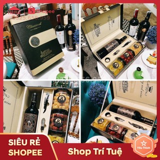 Hộp da đôi đựng quà tết 2022- vỏ da đôi đựng 2 chai rượu vang tặng kèm phụ kiện