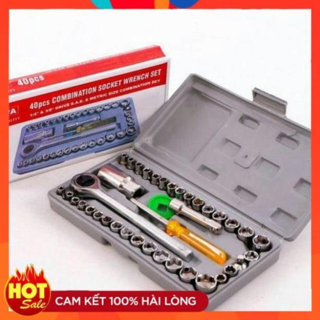 Bộ Khẩu Mở Siết Ốc Và Bugi Dài 40 Chi Tiết, Hộp Dụng Cụ Vặn Ôc 8 Đến 24 Sửa Xe Đa Năng
