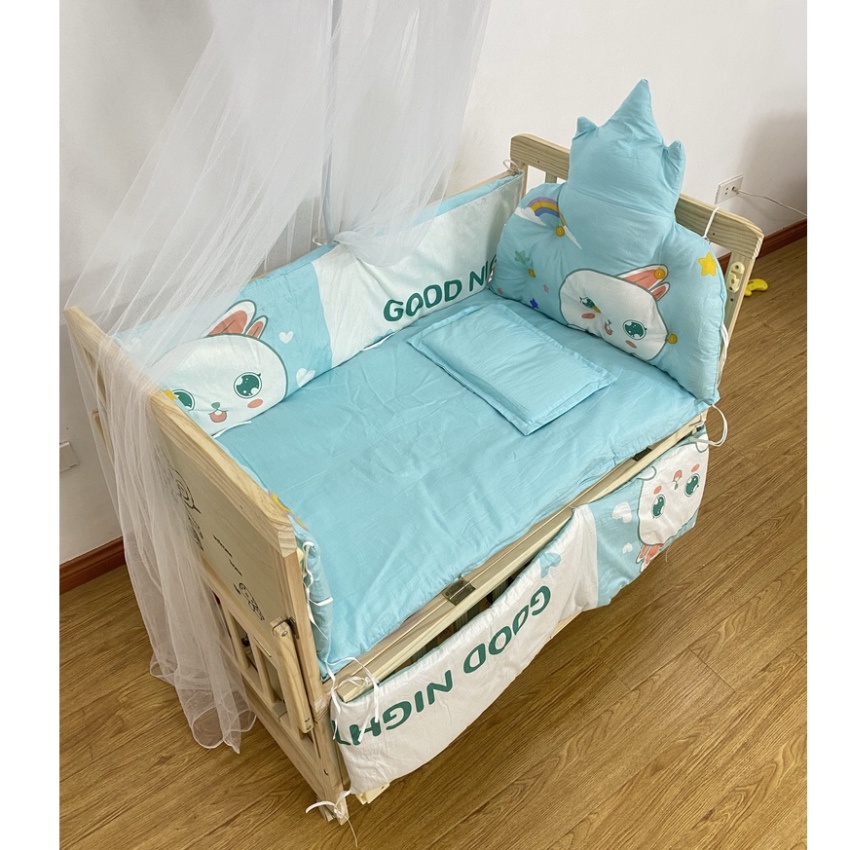 Cũi gỗ cho bé, chất liệu gỗ thông tặng kèm màn, bảo hành 12 tháng