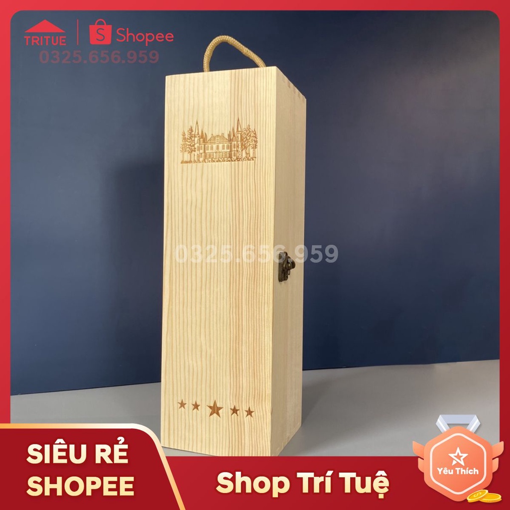 Hộp đựng rượu vang bằng gỗ đơn đựng 1 chai rượu vang
