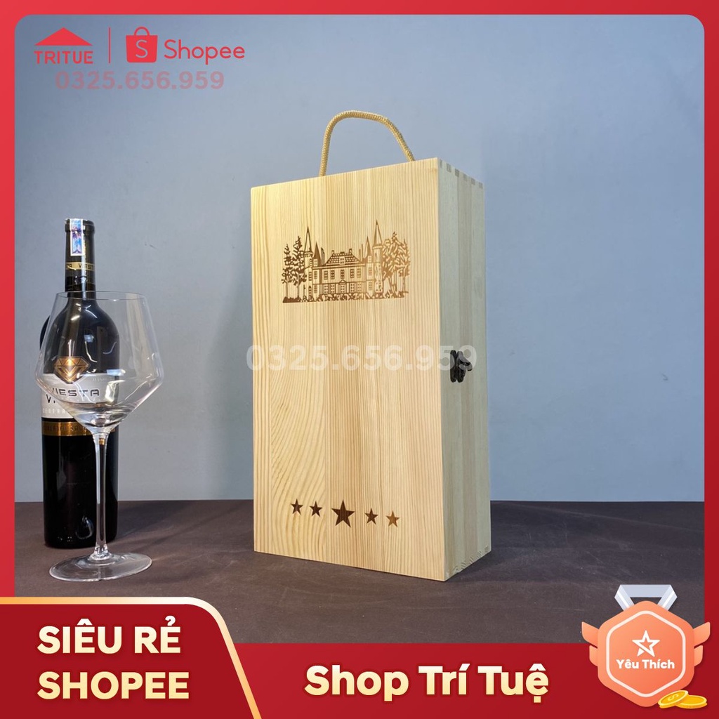 Hộp đựng 2 chai rượu vang chất liệu gỗ thông