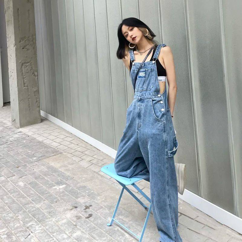 * Qu * Qu n Y m Quần Yếm Denim Dáng Rộng Phong Cách Phương Tây Thời Trang Xuân Thu Mới Cho Phụ Nữ Tuổi Trung Niên