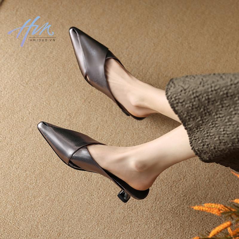 Hàng Mới Về Dép Cao Gót Hở Ngón Bằng Da Thật Thời Trang Mùa Hè 2023 Dành Cho Nữ