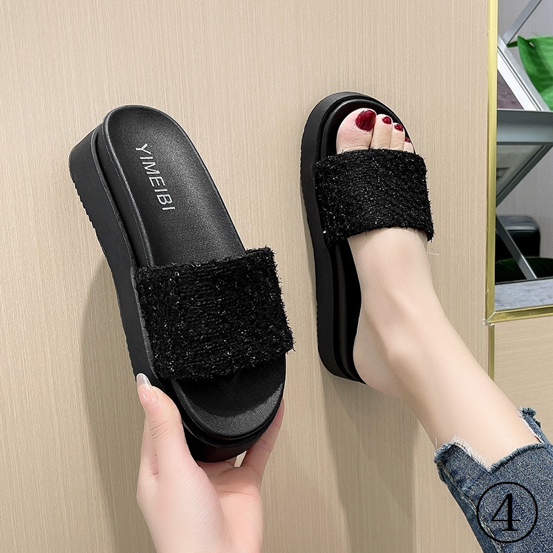 Dép Quai Ngang Đế Dày Tăng Chiều Cao Đính Kim Sa Lấp Lánh Phong Cách Mới Thời Trang Mùa Hè Dành Cho Bạn Nữ Mang Ngoài Trời