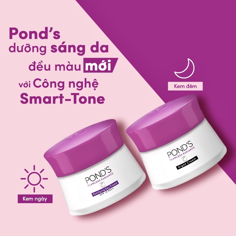 KEM POND’S DƯỠNG TRẮNG MỜ THÂM SẸO CĂNG MỊN DA 50GR FLAWLESS RADIANCE BAN NGÀY & BAN ĐÊM