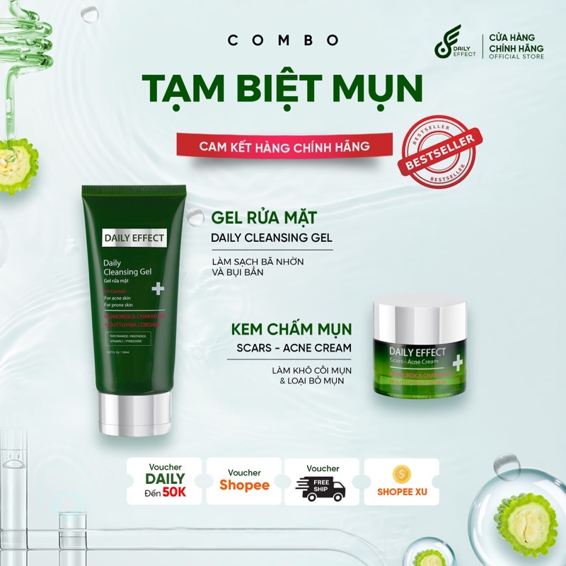 Combo Tạm Biệt Mụn và Bảo Vệ Da Ngừa Dầu Nhờn Thừa DAILY EFFECT