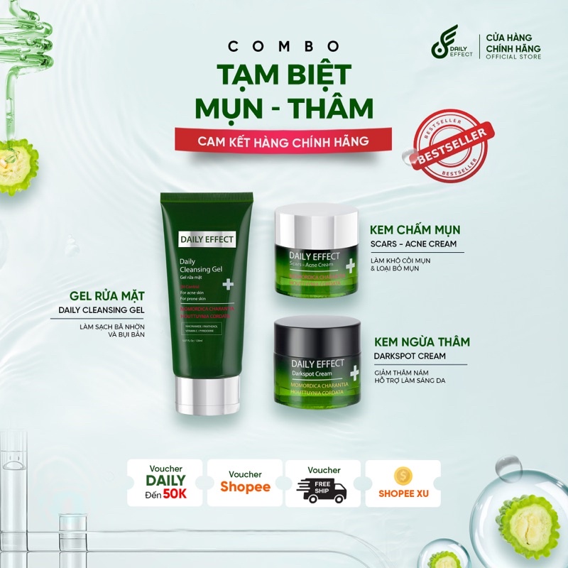 Bộ 3 Sản Phẩm Tạm Biệt Mụn Thâm và Bảo Vệ Da, Ngừa Dầu Nhờn Thừa DAILY EFFECT