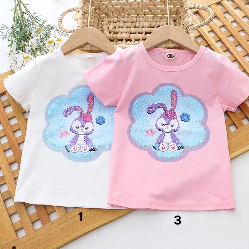 Áo thun kim sa lật cho bé gái 2-8 tuổi (12-24kg)