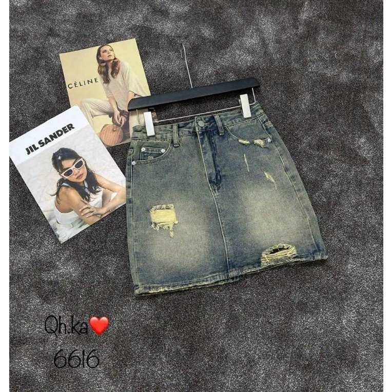 Chân váy jeans loang rách hàng QCL1